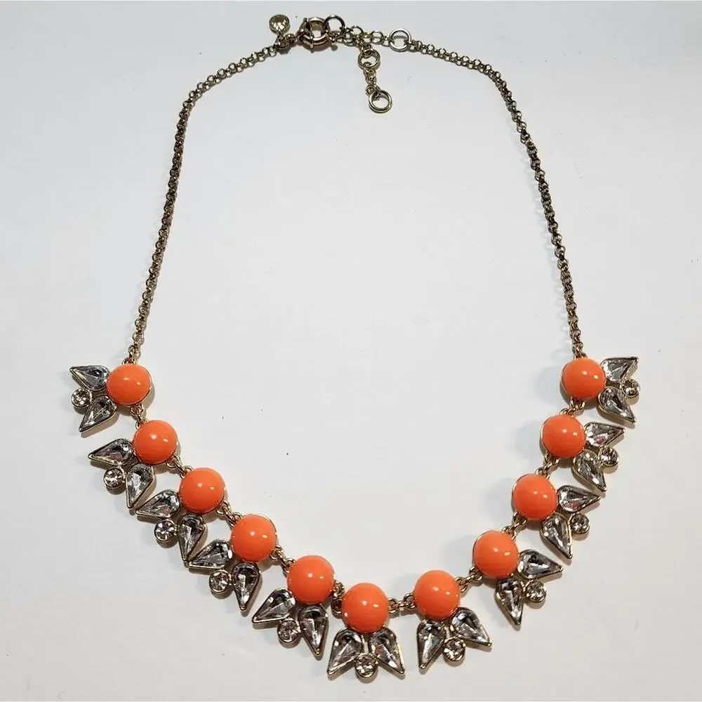 J. Crew Antique Gold Orange Flower Art Deco Necklace‎